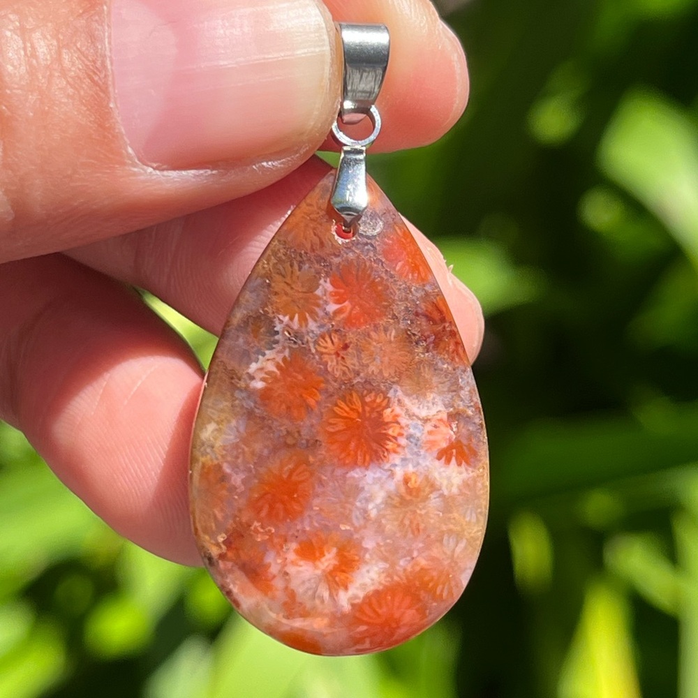925‎ silver plated dainty red coral jade pendant 2252